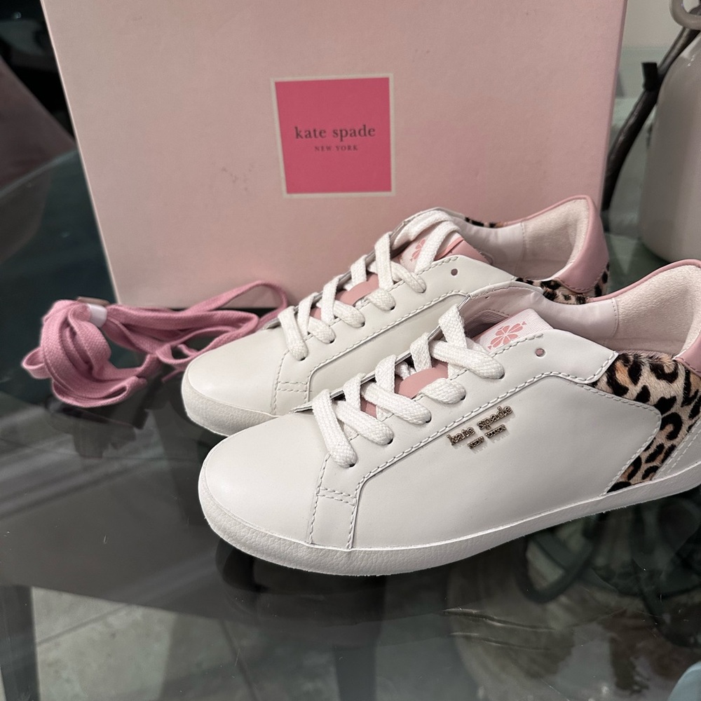 New in Box Kate Spade Ace Pink and Leopard Print Sneakers sz 6 .5 - Picture 9 of 14